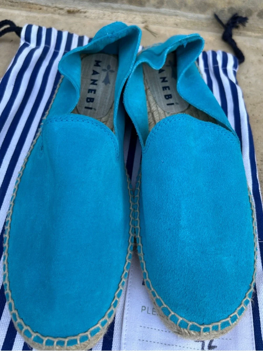 Manebi Turquoise Suede Espadrilles Slip On Flats Size EU 42 US 11 11.5